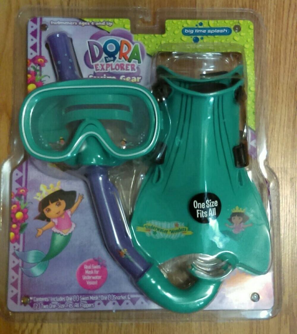 DORA THE EXPLORER Big Splash Girl Kids Swimming Gear Flipper Snorkel One Size